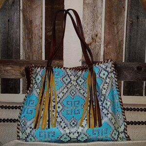 Kurt Men Large Embossed Leather Fringe Tote